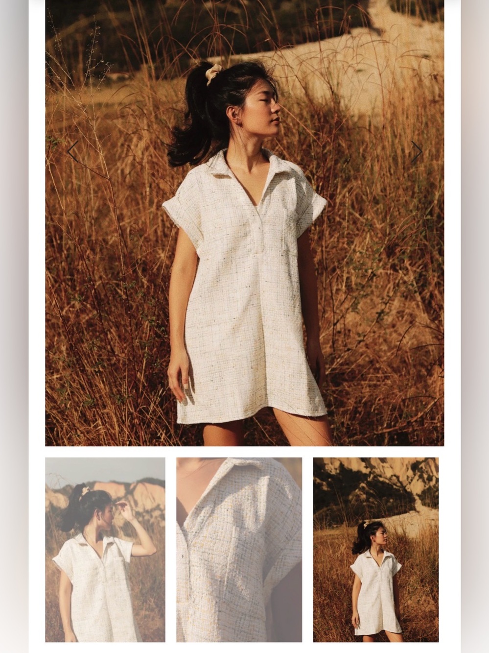 Zara Cream Textured Short-Sleeve Dress